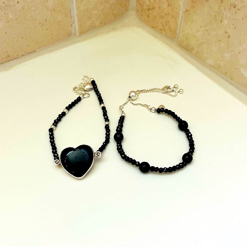Natural Black Onyx 2 Bracelets